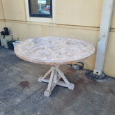 Handmade Indian Furniture Solid Hard Wood Round Whitewash Dining Table 130x130x76Cm